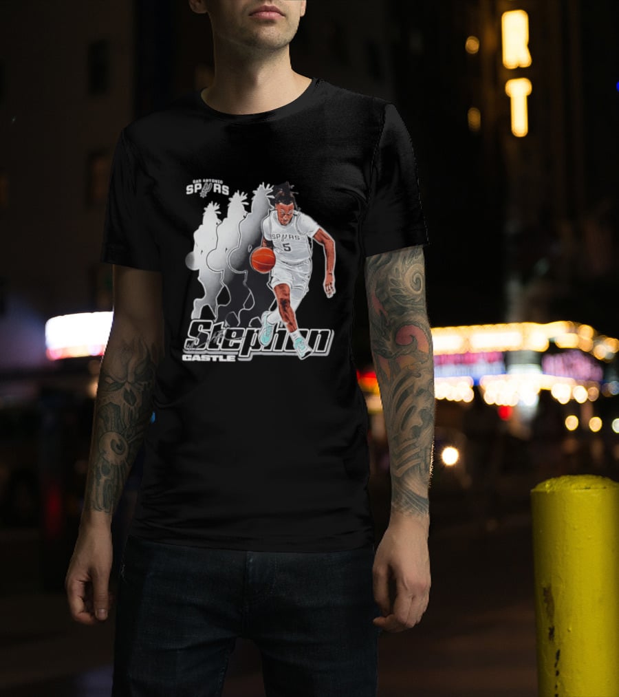 San Antonio Spurs Stephon Castle Dribbling Action T-Shirt