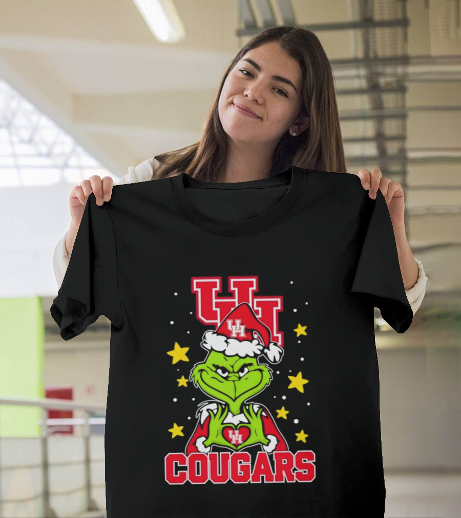 Grinch UH Houston Cougars Christmas Santa Hat Snow Stars T-Shirt