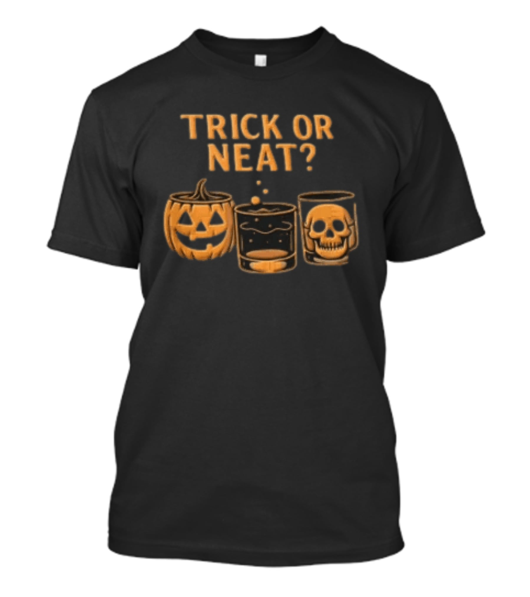 Trick Or Neat Jack O Lantern Whiskey Glass Skull T-Shirt