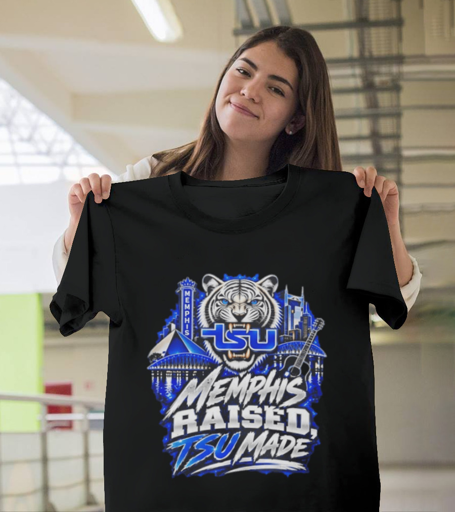 Memphis Raised TSU Made Tiger Skyline Guitar Blueprint T-Shirt