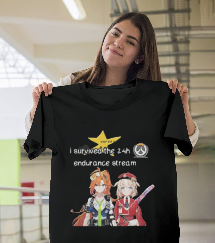 Over I Survived The 24h Endurance Stream Two Anime Girls T-Shirt