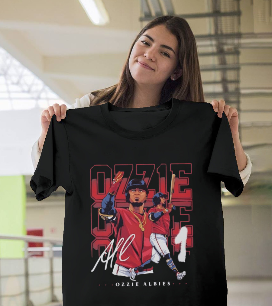 Atlanta Braves Ozzie Albies Signature Red Uniform T-Shirt