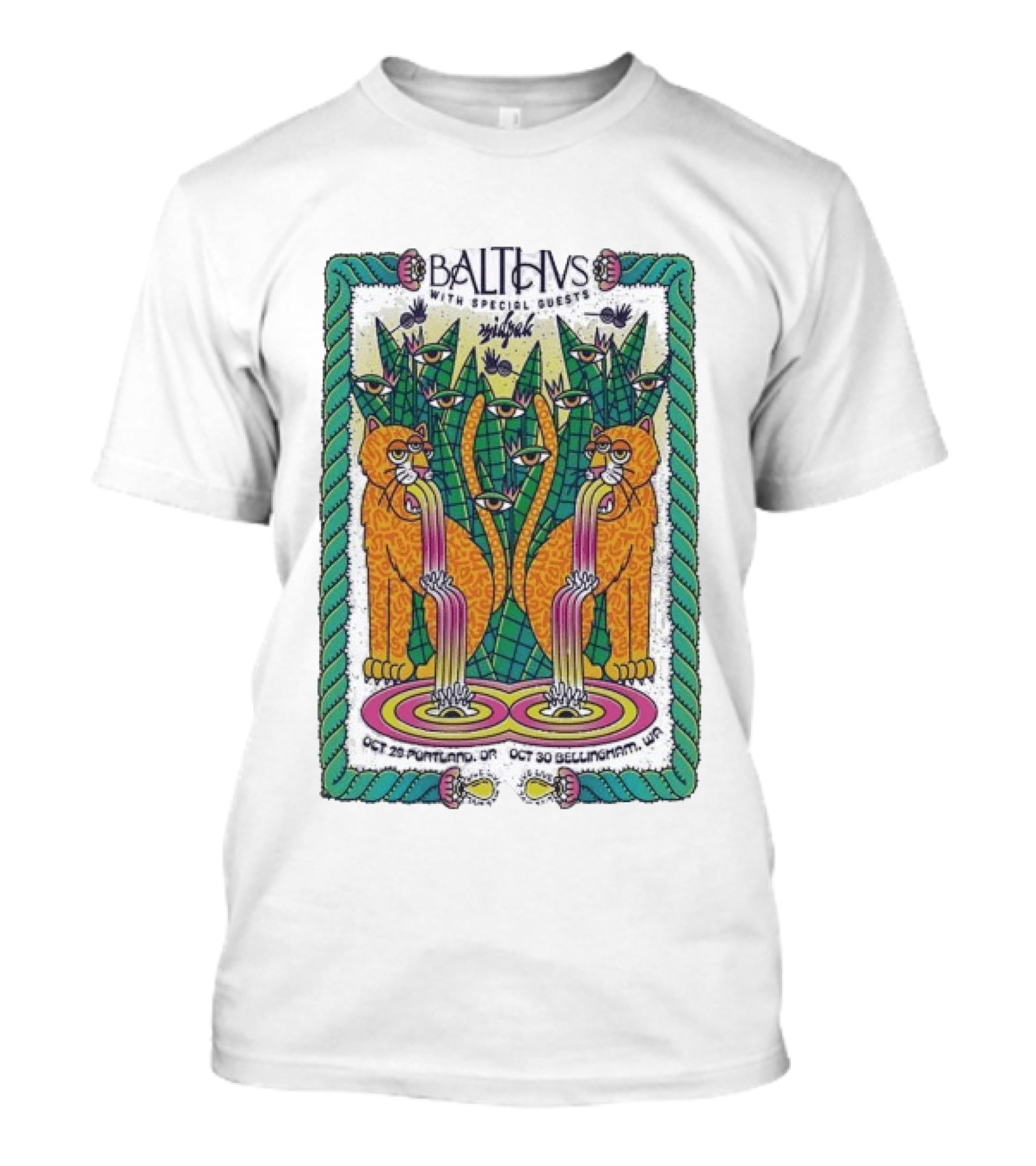 Balthvs With Special Guests Midpak October 29 Portland October 30 Bellingham Psychedelic Eye Design With Tigers And Abstract T-Shirt