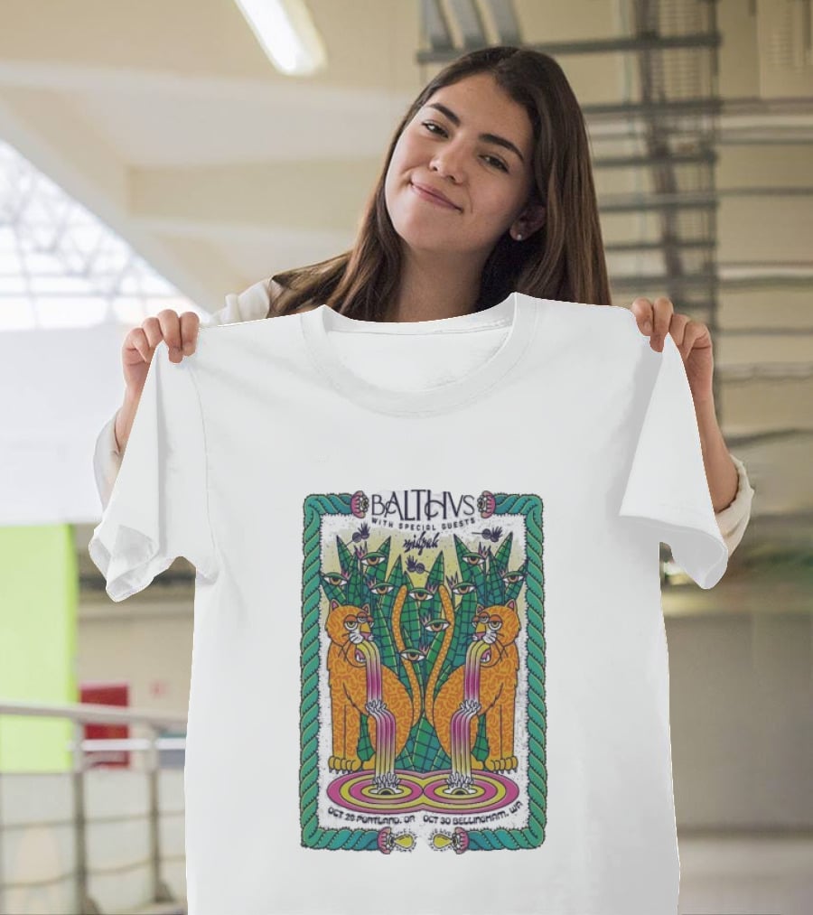 Balthvs With Special Guests Midpak October 29 Portland October 30 Bellingham Psychedelic Eye Design With Tigers And Abstract T-Shirt