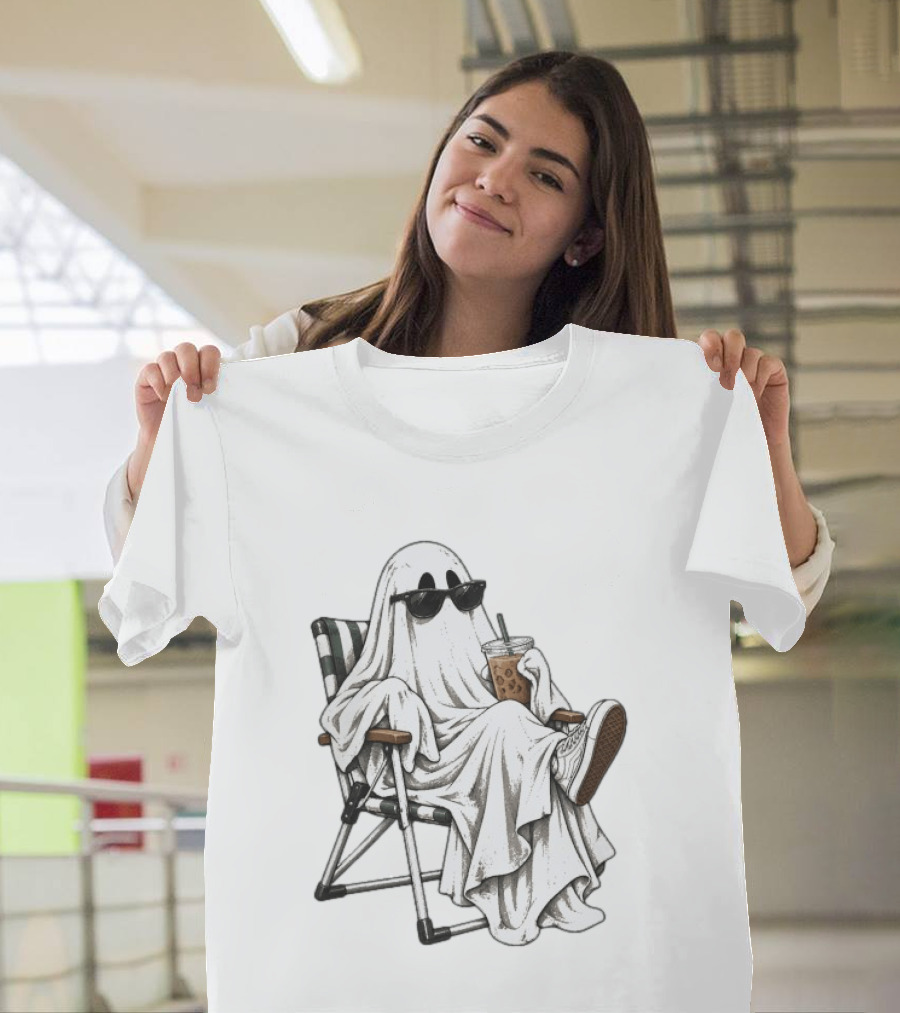 Ghosting You Halloween Cool Ghost With Iced Coffee And Sunglasses T-Shirt