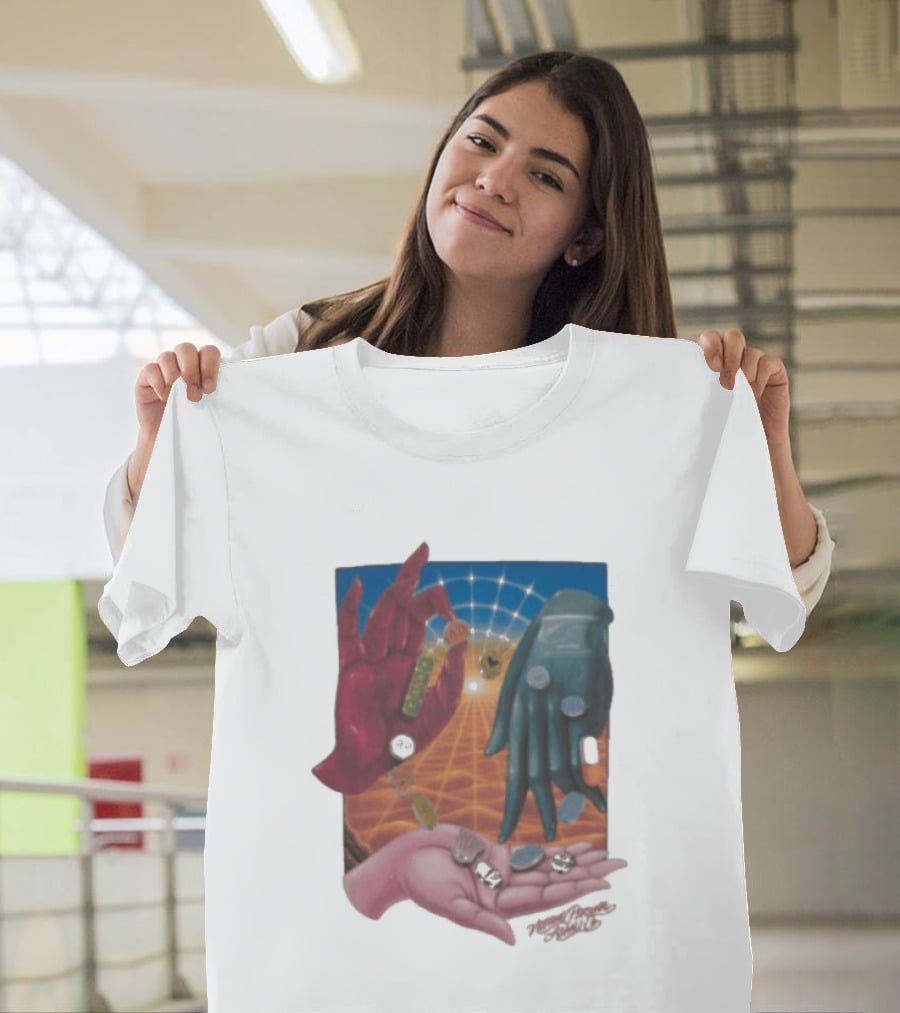 Nothing Personal X Asaali Surreal Hands With Coins And Geometric Grid T-Shirt