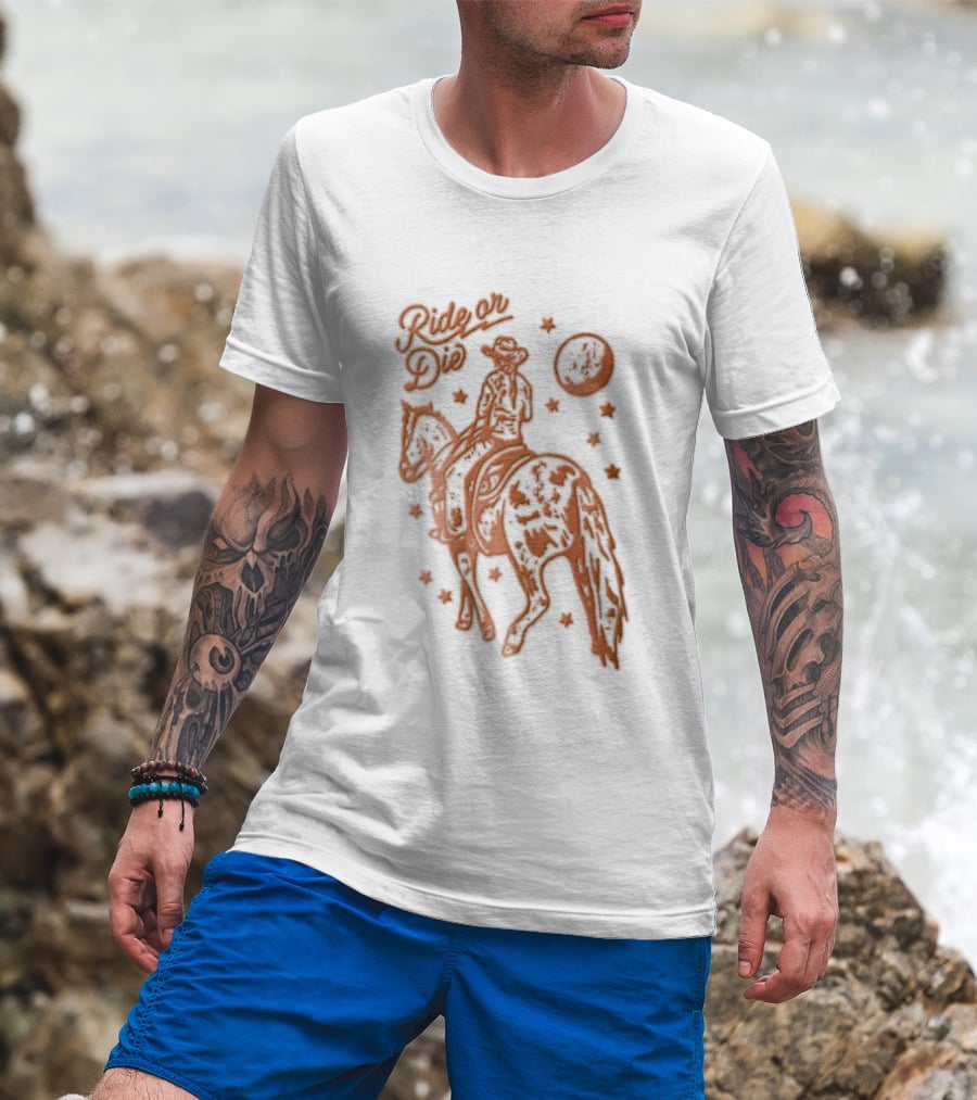 Ride Or Die Cowgirl Horse Under Stars And Moon T-Shirt