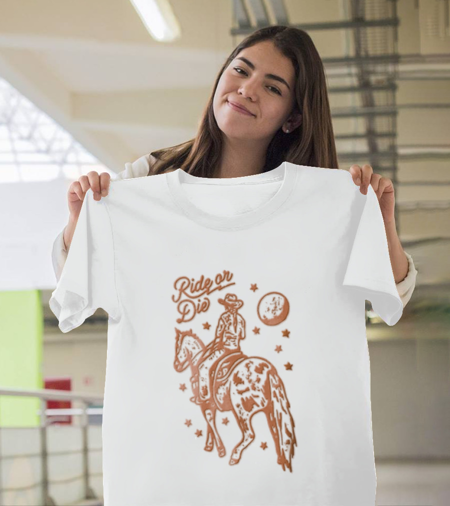 Ride Or Die Cowgirl Horse Under Stars And Moon T-Shirt