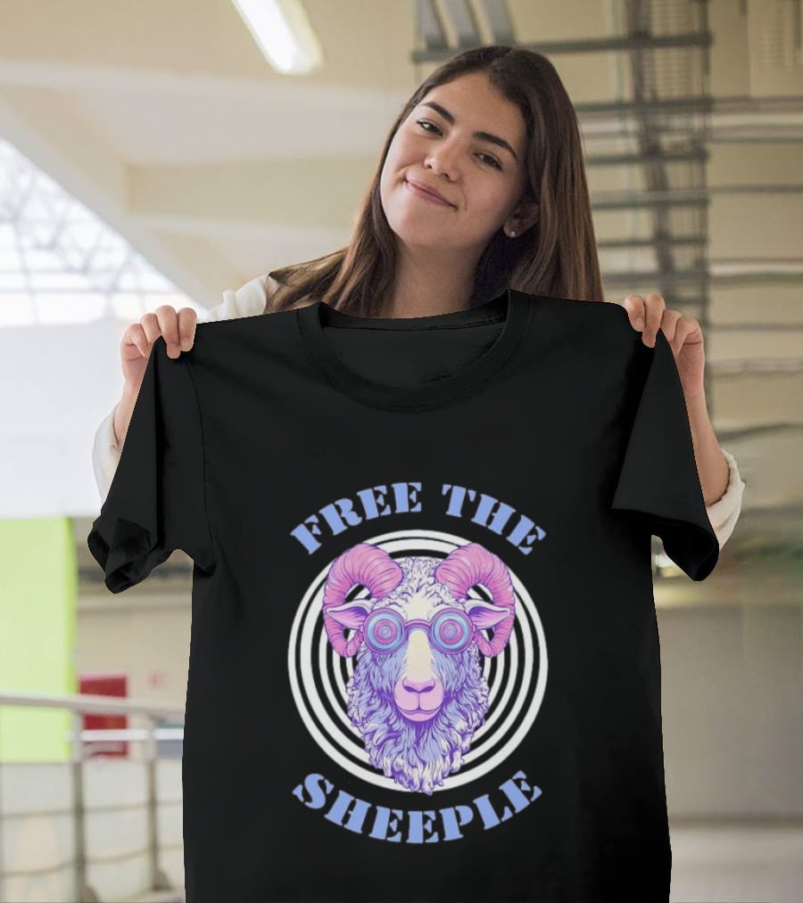 Free The Sheeple Trippy Ram With Glasses Psychedelic Hellwood T-Shirt