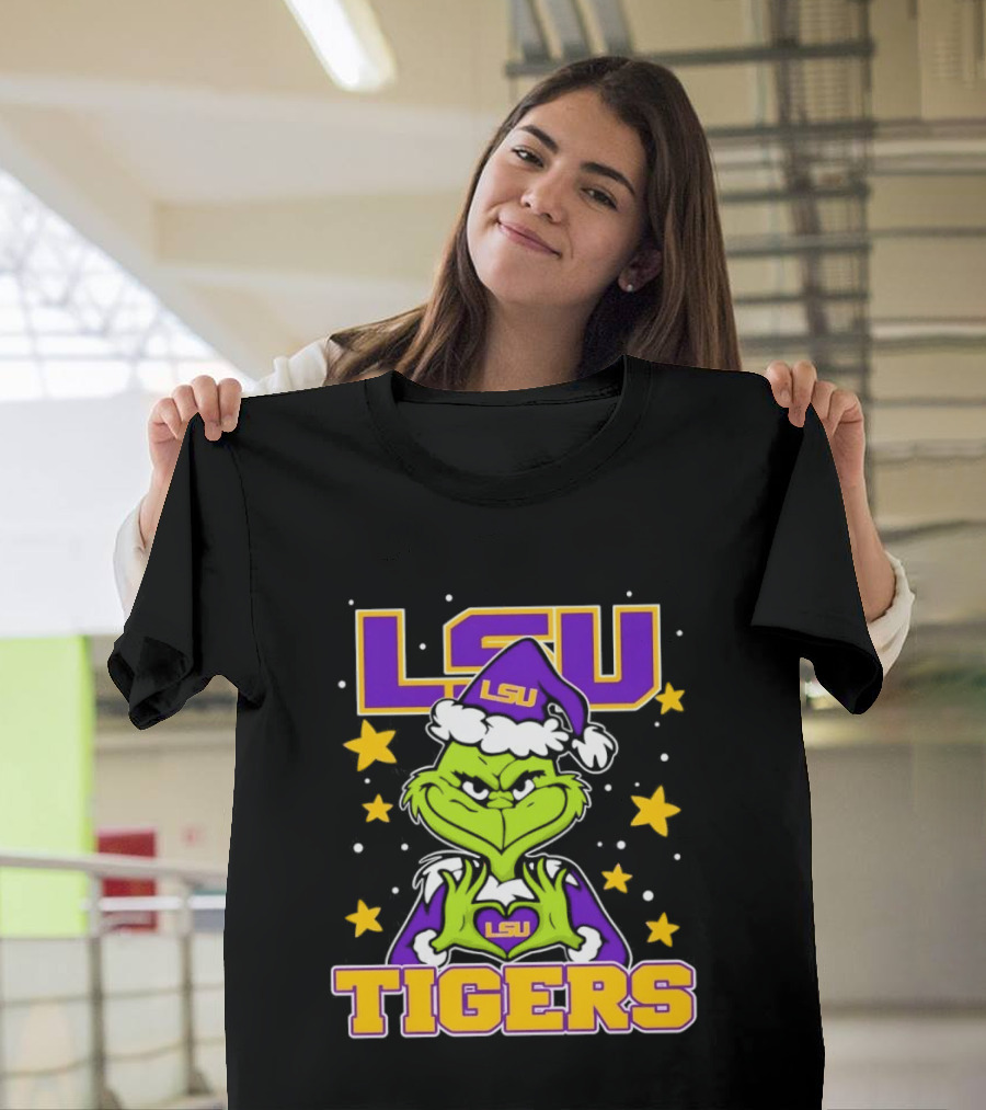 LSU Tigers Grinch Christmas Heart Hands T-Shirt