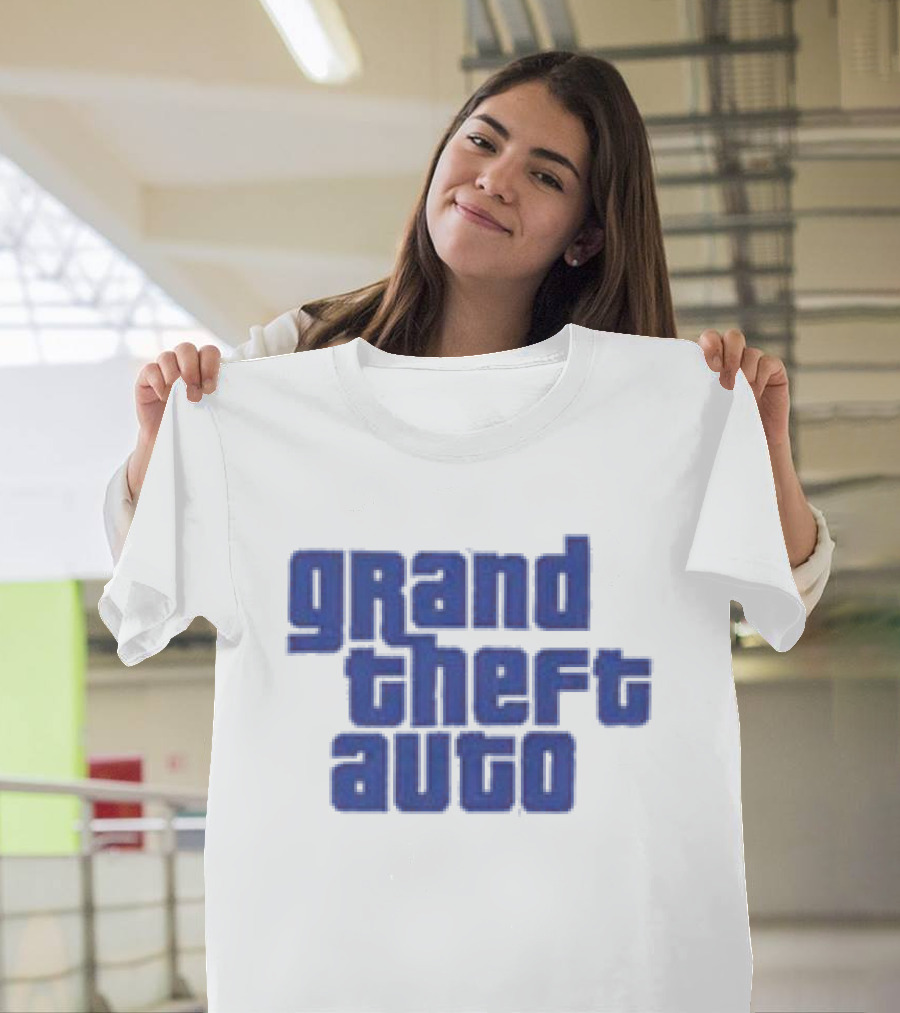 Grand Theft Auto Vintage Text Graphic Blue Aesthetic T-Shirt