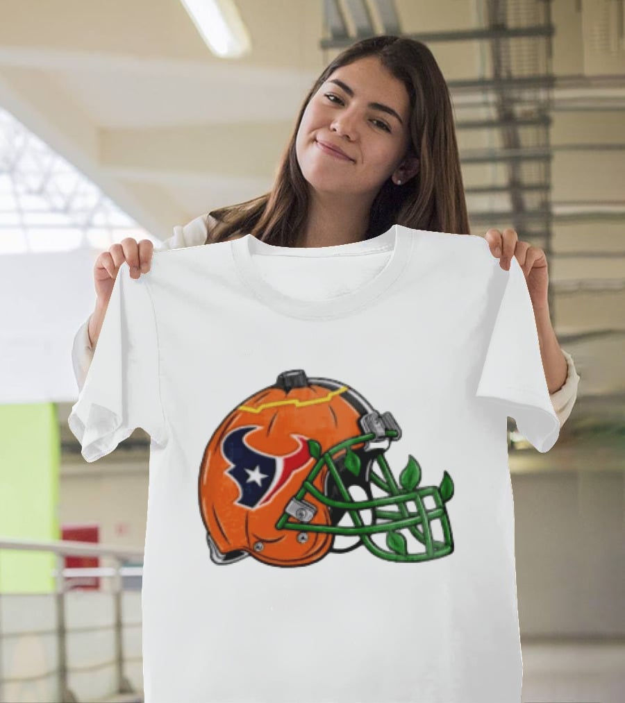 Houston Texans Pumpkin Helmet Halloween Football Fan T-Shirt