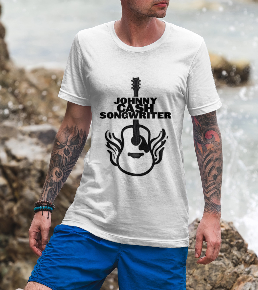 Johnny Cash Songwriter Flaming Guitar T-Shirt
