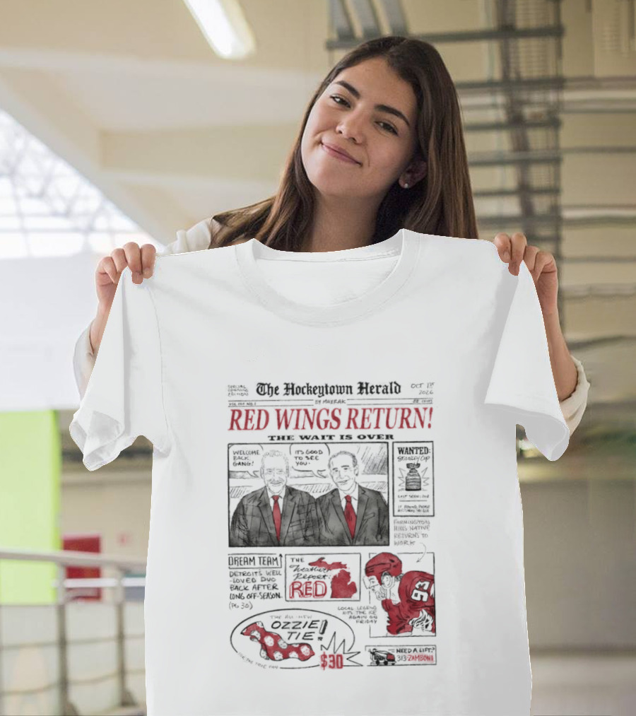 The Hockeytown Herald Red Wings Return Opening Edition Edition 97 Special 2022 Detroit Free Press Hockey Announcement T-Shirt