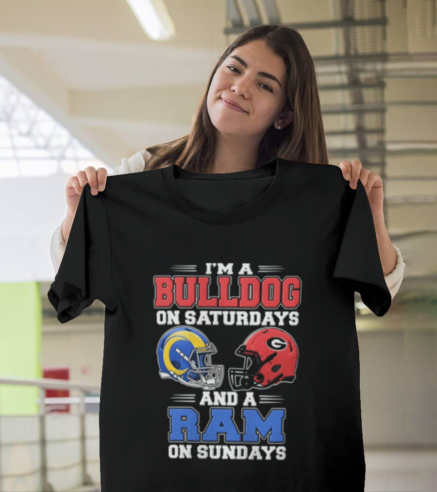 I'm A Bulldog On Saturdays And A Ram On Sundays Football Helmets T-Shirt