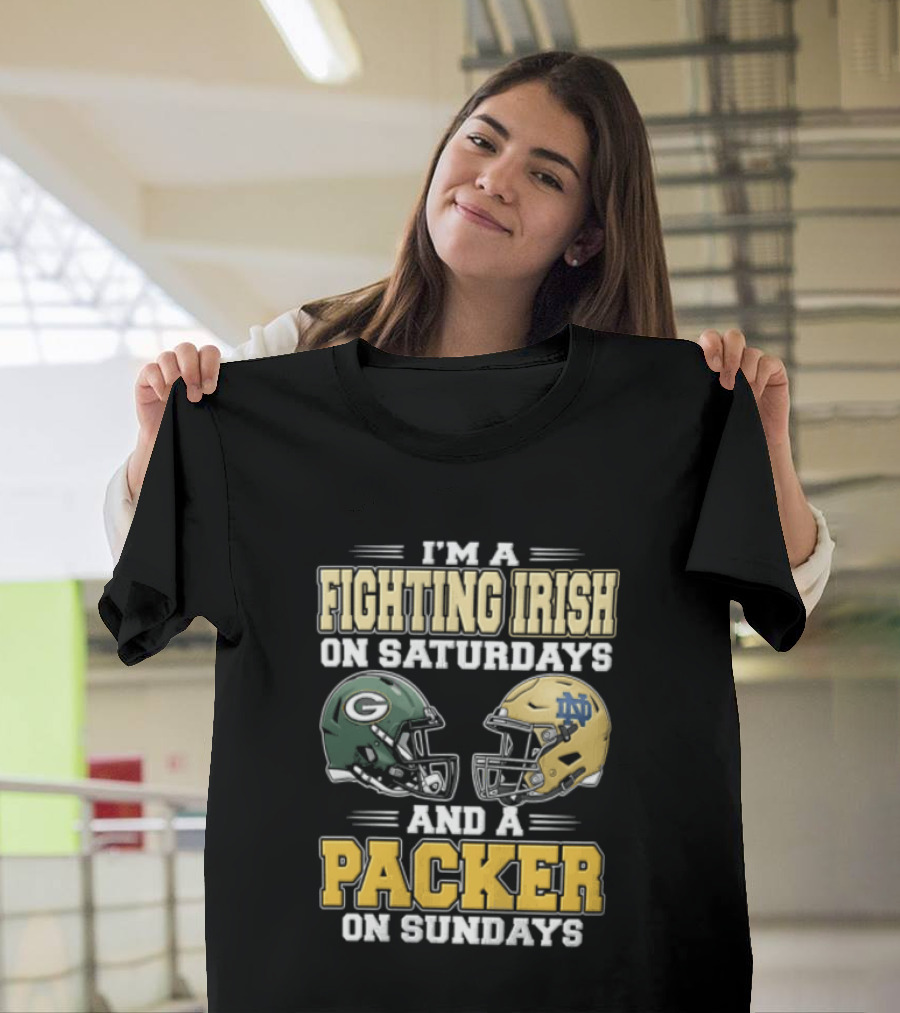 I'm A Fighting Irish On Saturdays And A Packer On Sundays Football Helmets T-Shirt