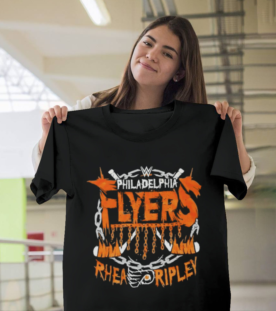 WWE Philadelphia Flyers Rhea Ripley Hockey Chains Flame T-Shirt