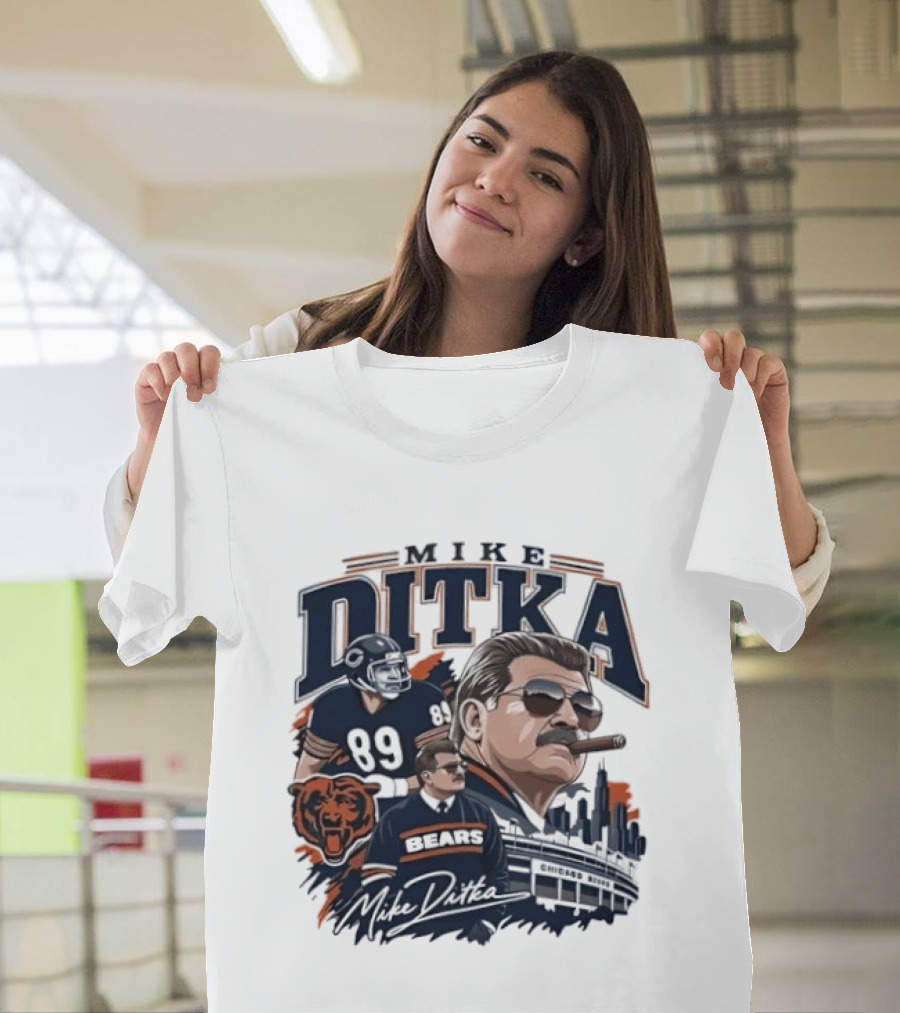 Mike Ditka Chicago Bears Coach Tribute With Skyline And Bear T-Shirt