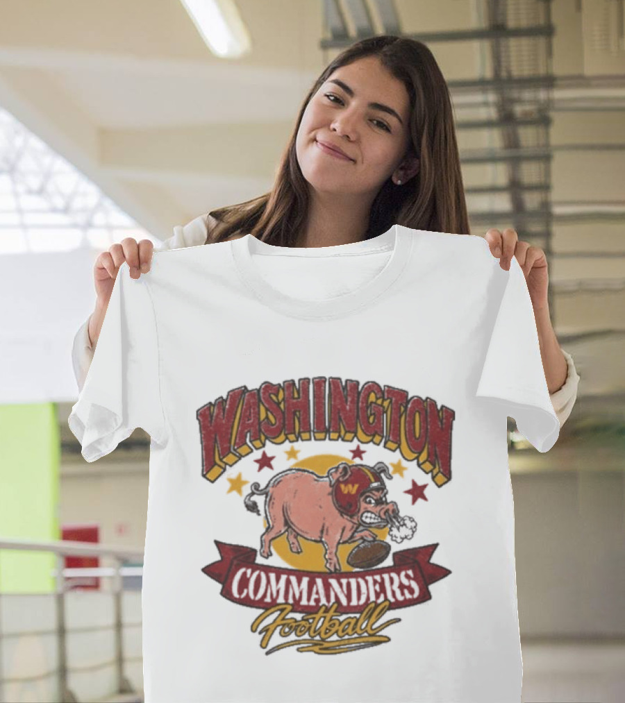 Washington Commanders Football Angry Pig Helmet Stars T-Shirt