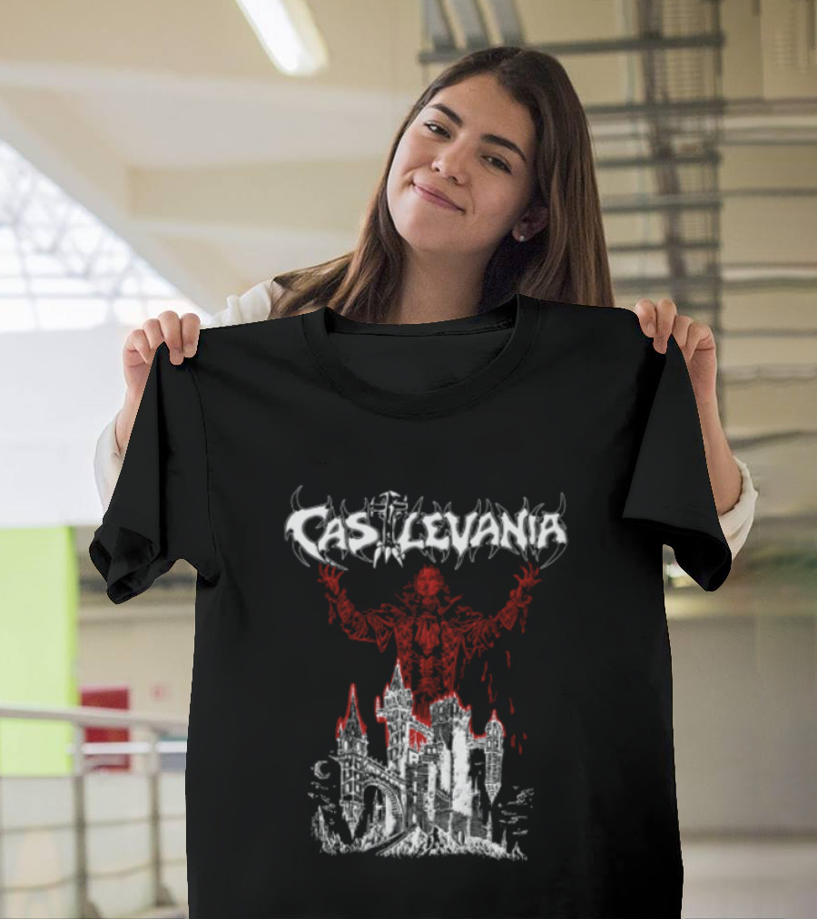 Castlevania Dracula Vampire Silhouette With Gothic Castle T-Shirt