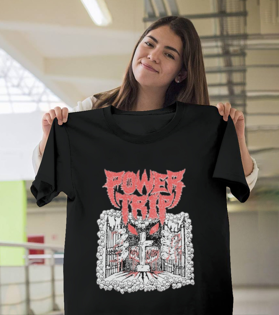 Power Trip Demon Gate Skeleton Cross Red Eyes T-Shirt