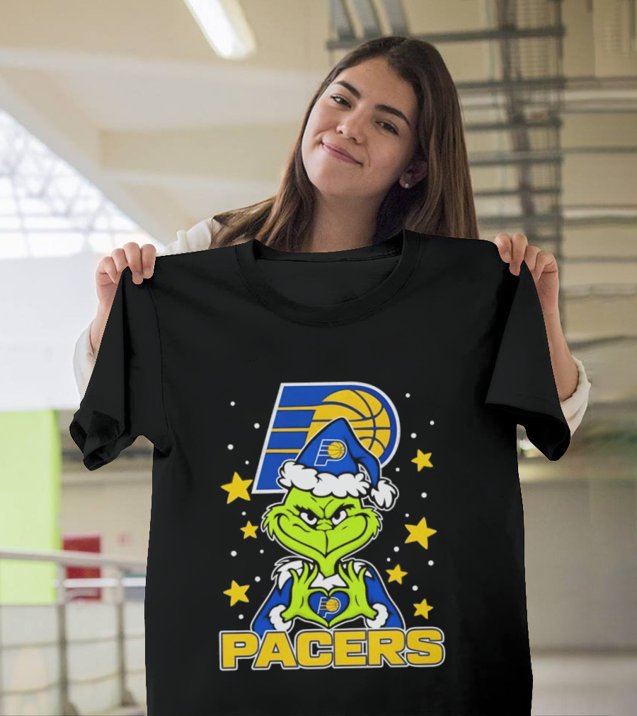 Pacers Christmas Heart Grinch With Indiana T-Shirt
