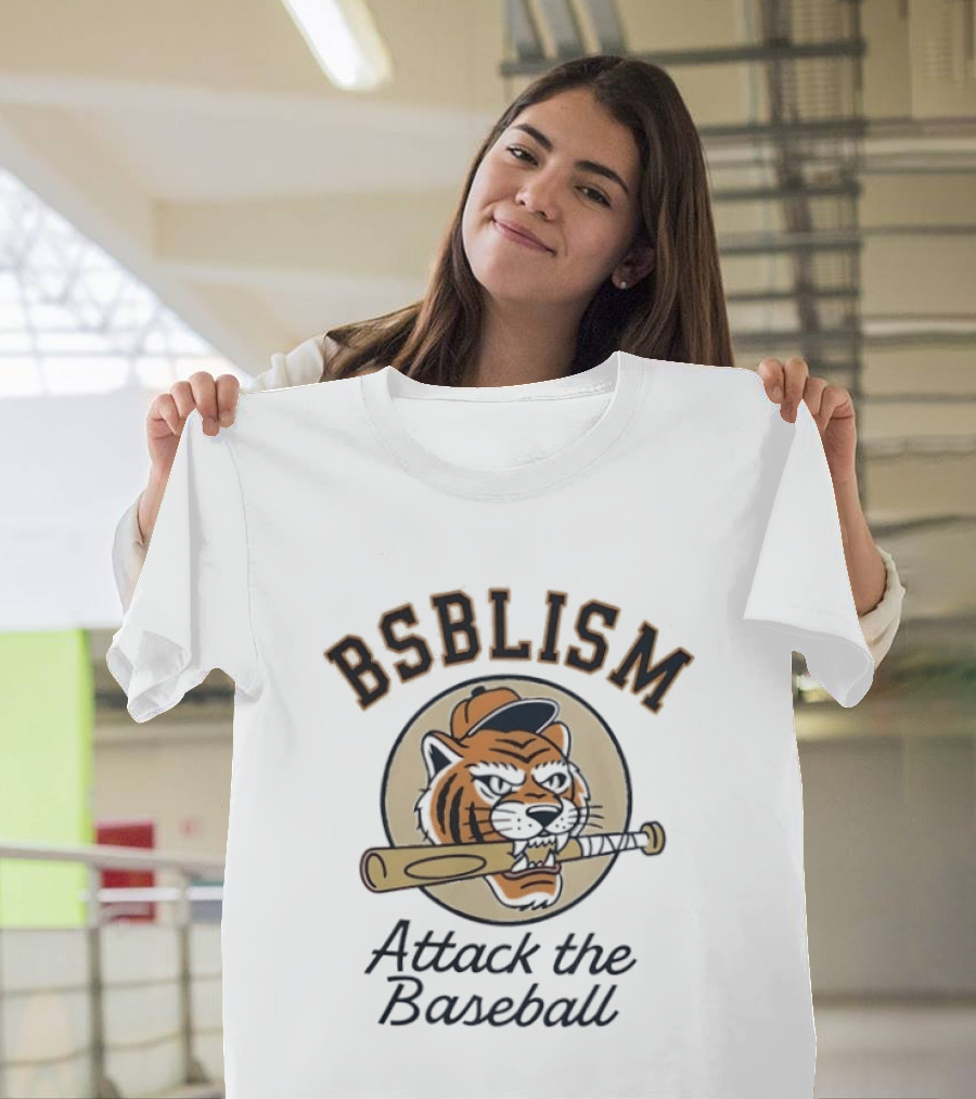 BSBLISM Attack The Baseball Tiger Head Biting Bat T-Shirt