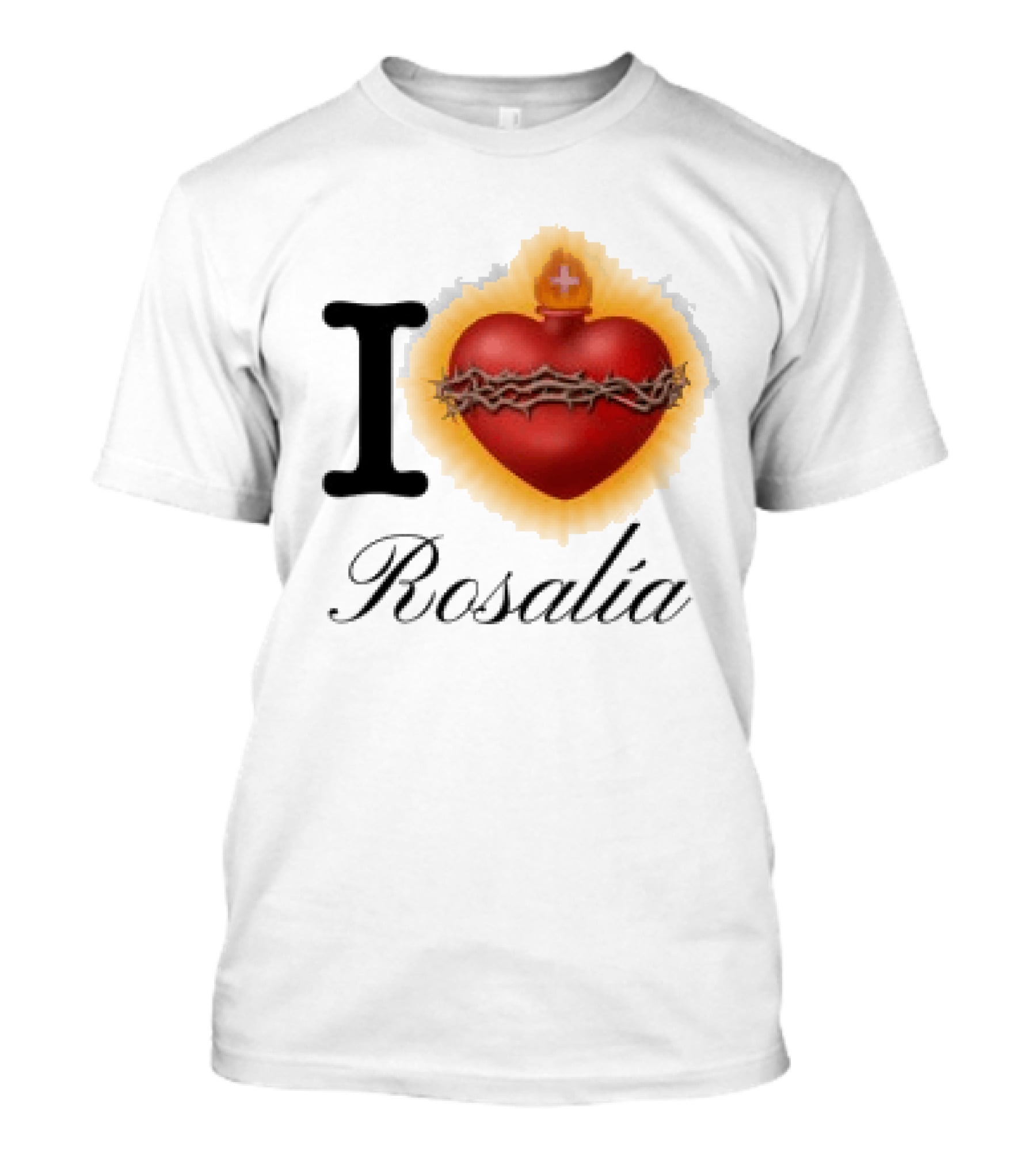 Rosalia Store Heart Symbol With Crown Of Thorns And Flame T-Shirt