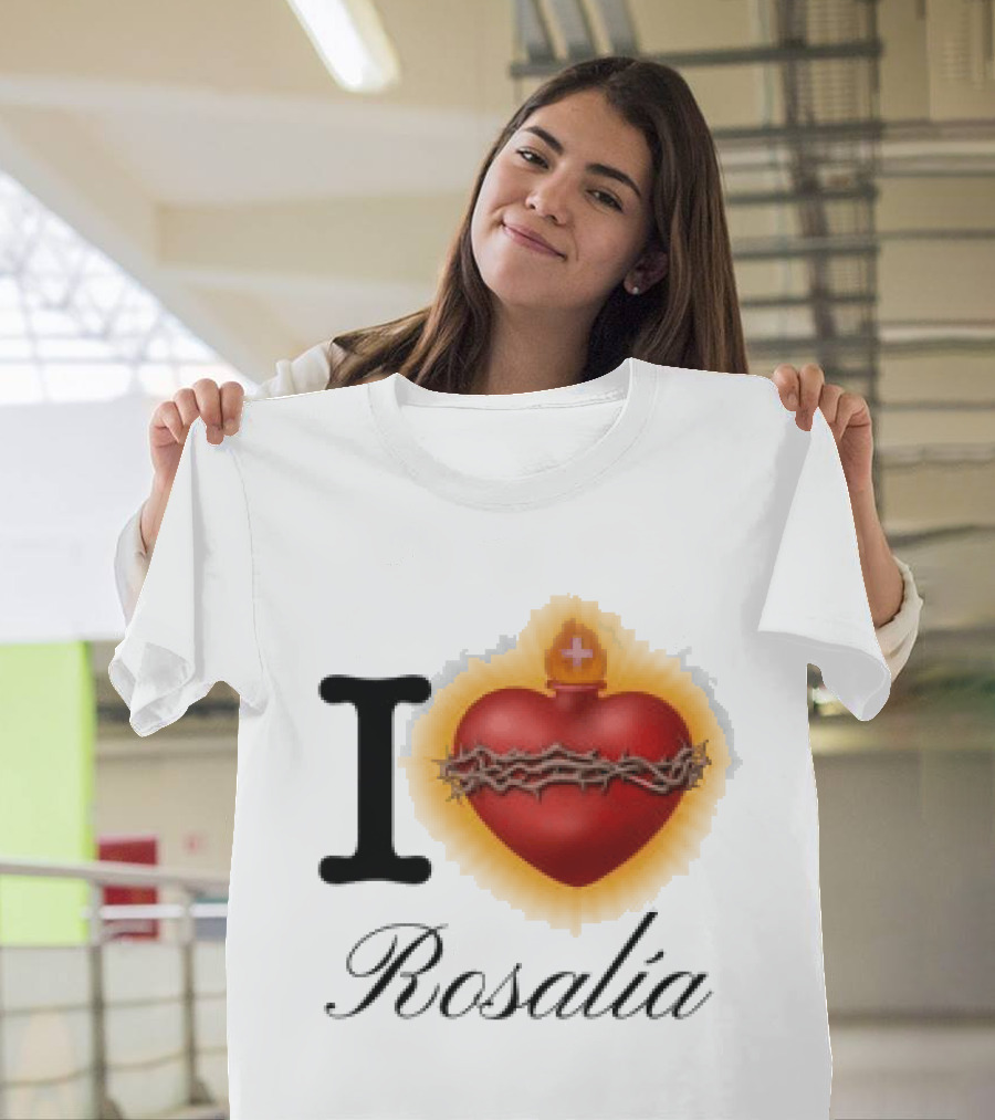 Rosalia Store Heart Symbol With Crown Of Thorns And Flame T-Shirt