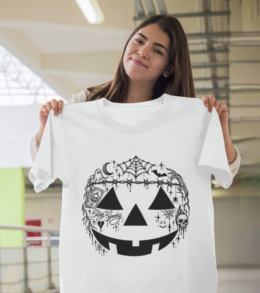 Stay Spooky 2026 Pumpkin Halloween Creepy Web T-Shirt