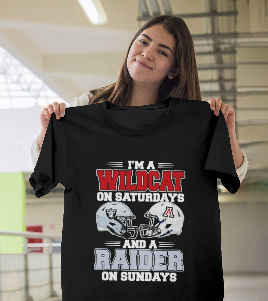 I'm A Wildcat On Saturdays Raider On Sundays With Football Helmets T-Shirt