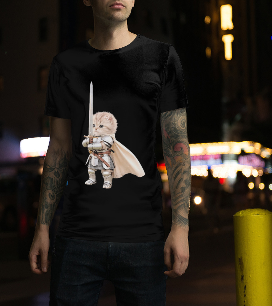 Medieval Cat Knight Meme Cute Kitten In Armor With Sword T-Shirt