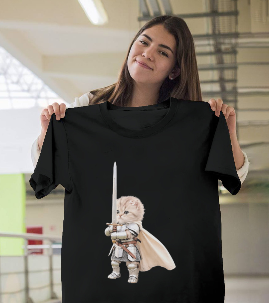 Medieval Cat Knight Meme Cute Kitten In Armor With Sword T-Shirt