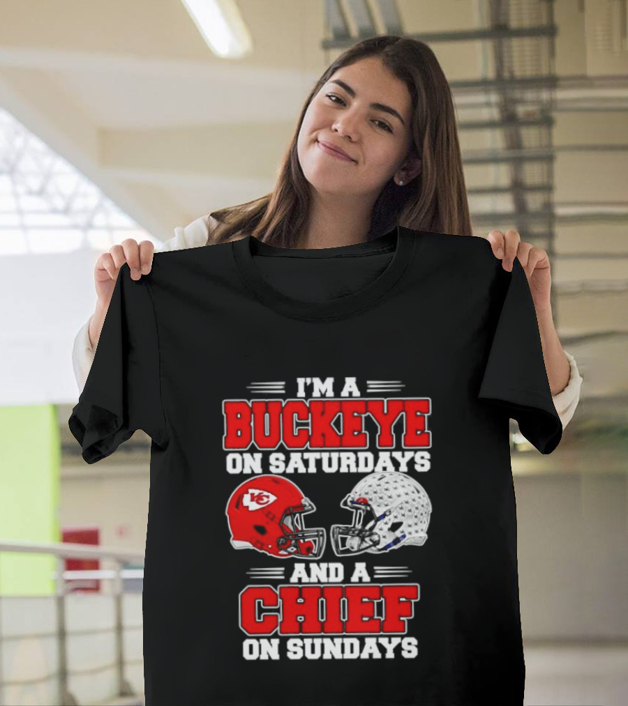 Ohio State Buckeye Saturdays Kansas City Chiefs Sundays Football Helmets T-Shirt