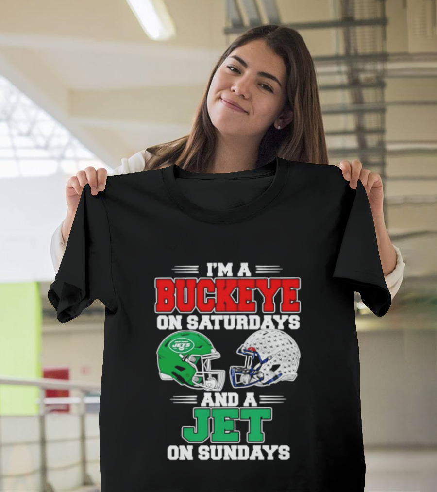 Ohio State Buckeyes Saturdays New York Jets Sundays Football Helmets T-Shirt