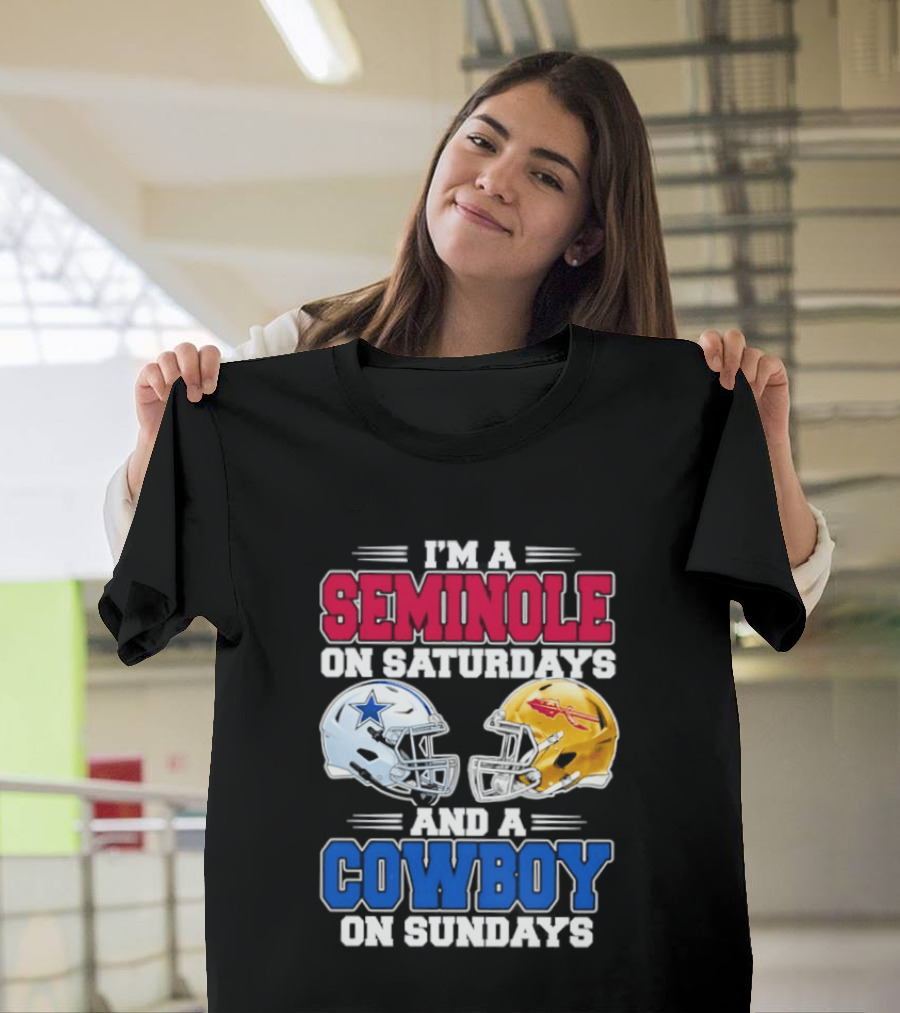 I'm A Seminole On Saturdays And A Cowboy On Sundays Football Helmets T-Shirt