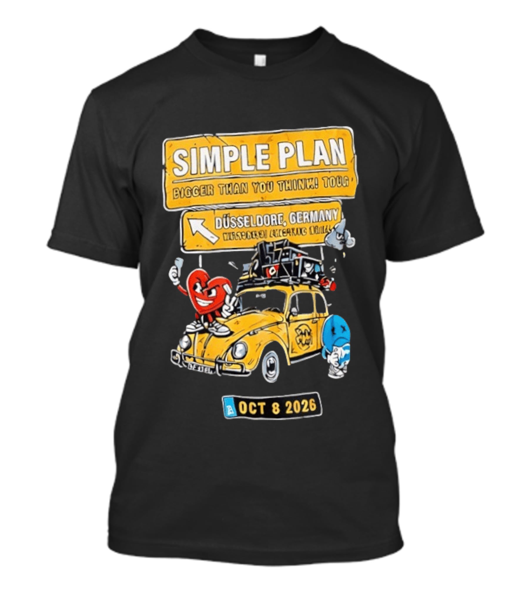 SIMPLE PLAN Bigger Than You Think Tour Düsseldorf Germany Oct 8 2026 Vintage Car Cartoon T-Shirt