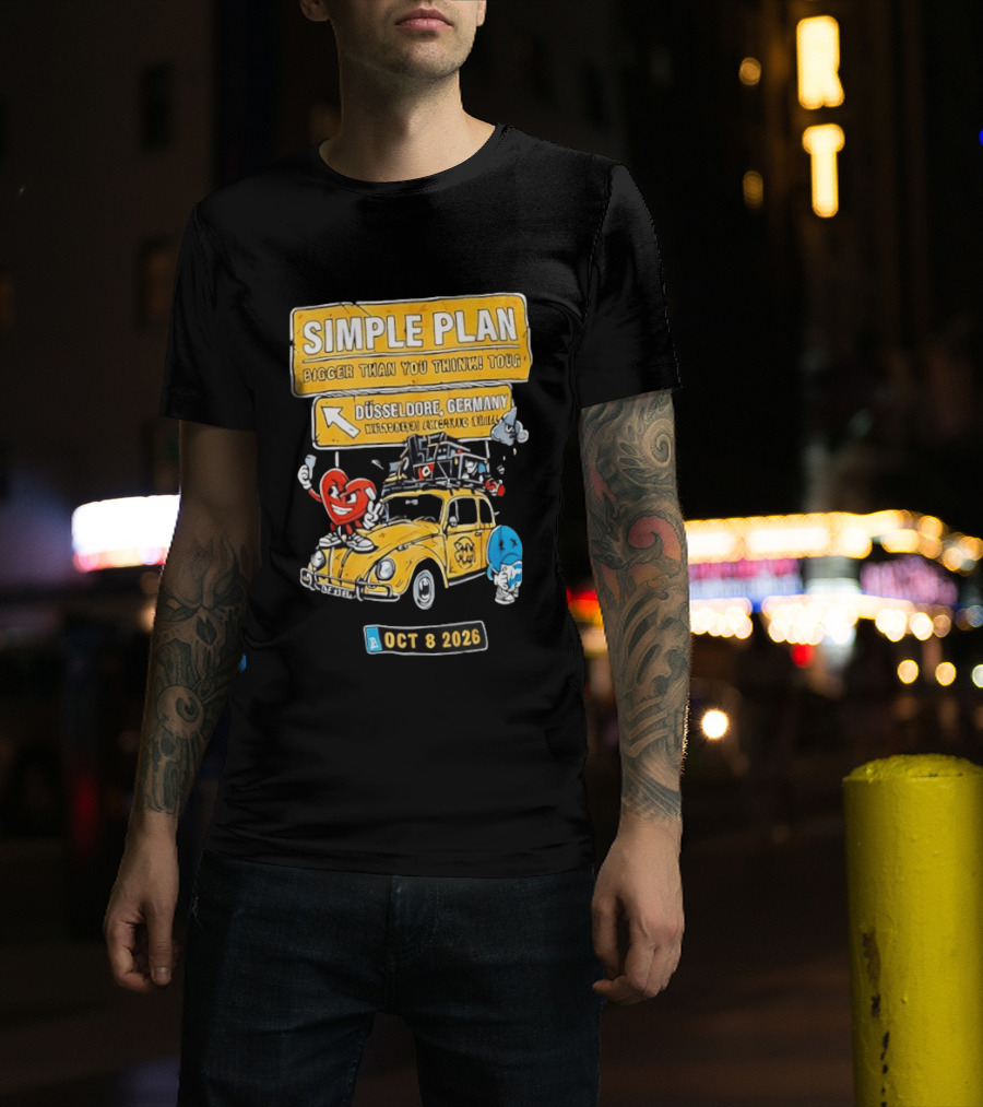 SIMPLE PLAN Bigger Than You Think Tour Düsseldorf Germany Oct 8 2026 Vintage Car Cartoon T-Shirt