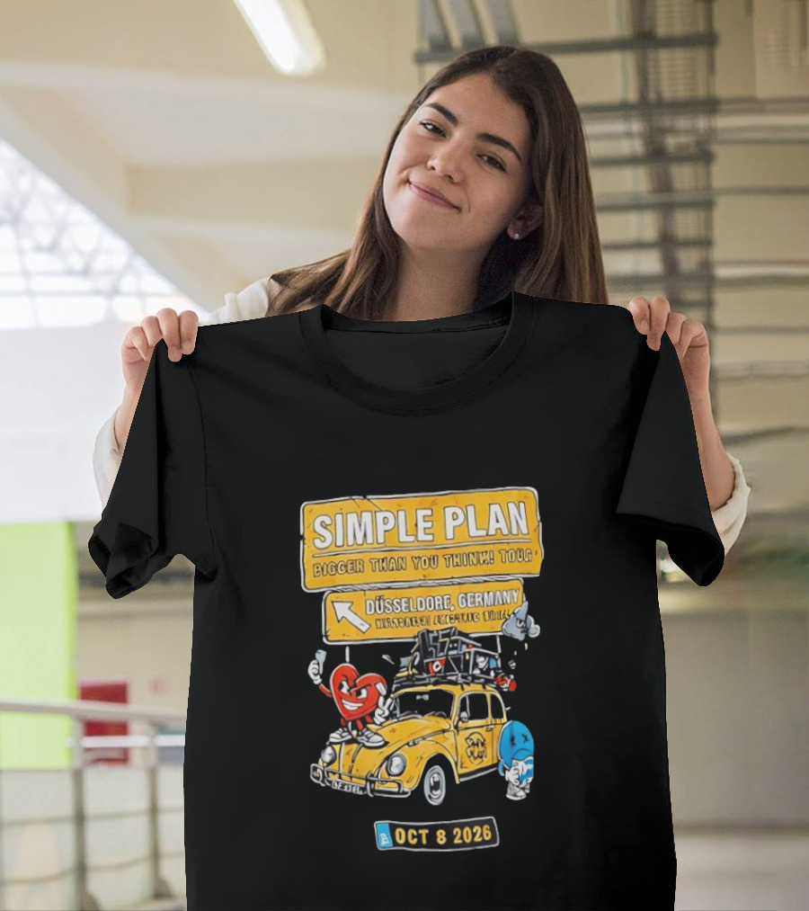 SIMPLE PLAN Bigger Than You Think Tour Düsseldorf Germany Oct 8 2026 Vintage Car Cartoon T-Shirt