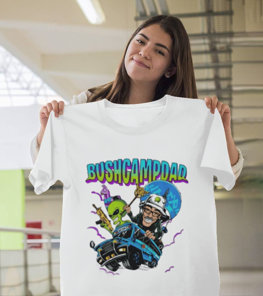 BUSHCAMPDAD Bush Camper The Battle Bus Alien Adventure T-Shirt
