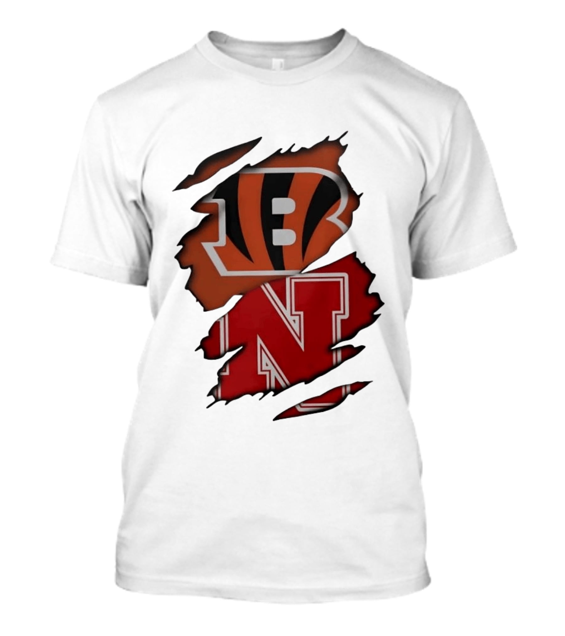 Cincinnati Bengals Nebraska Cornhuskers Combined Logos Ripped Fan Pride T-Shirt