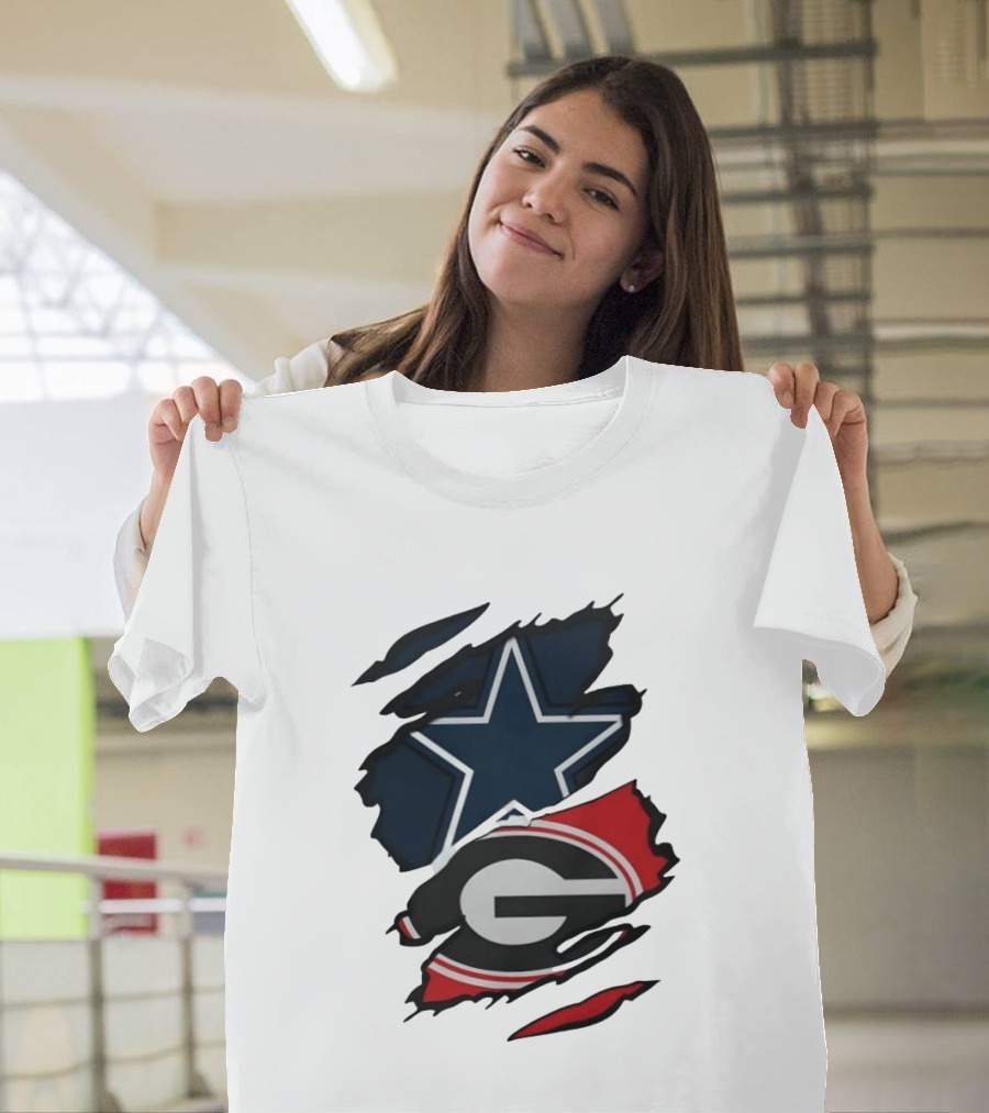 Dallas Cowboys Star Georgia Bulldogs Ripped Fabric T-Shirt