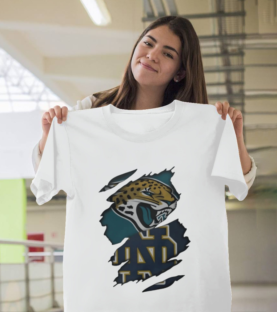 Jacksonville Jaguars Notre Dame Fighting Irish Distressed Crossover Fan T-Shirt