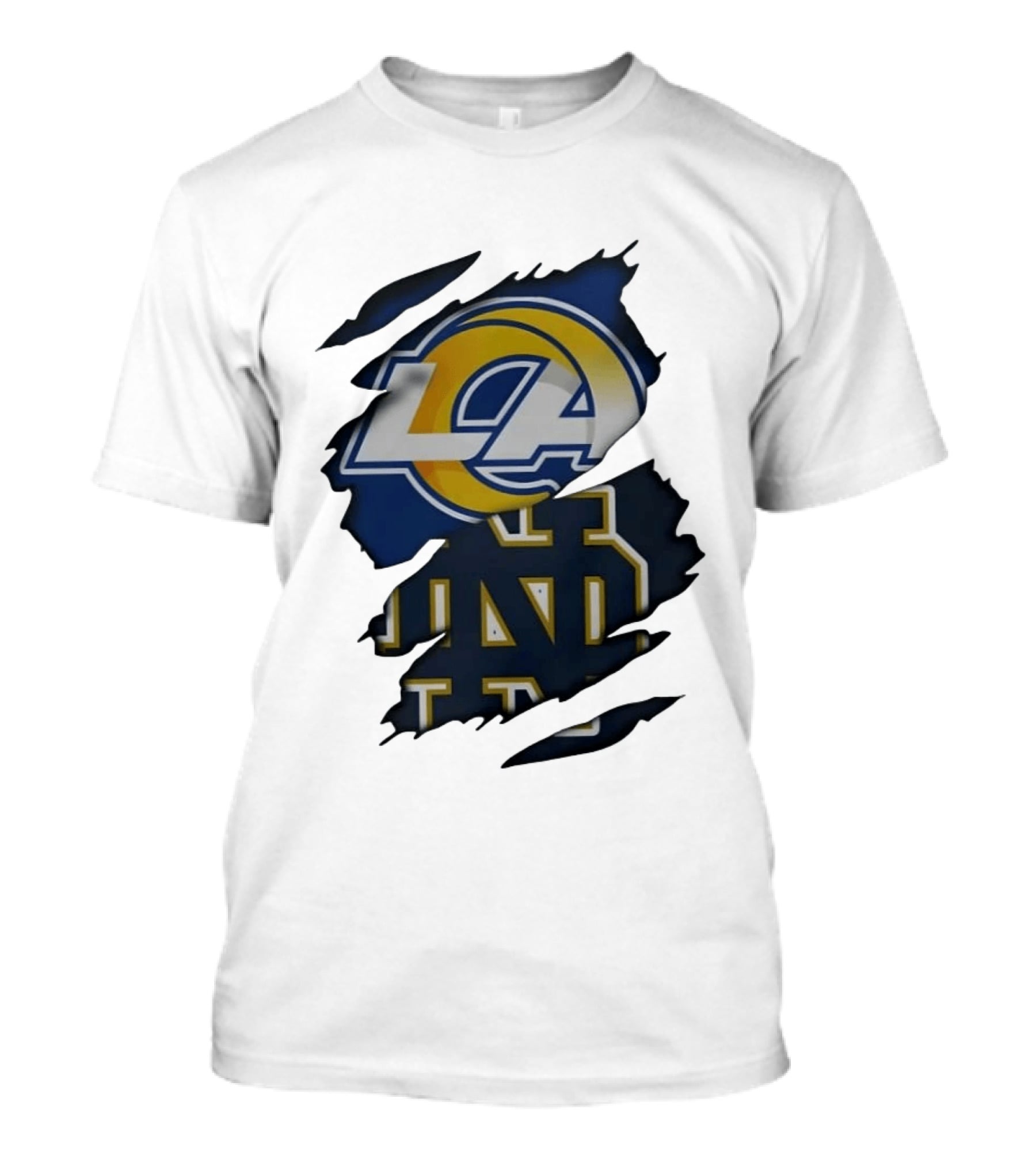 Los Angeles Rams Notre Dame Fighting Irish Ripped Effect LA ND T-Shirt