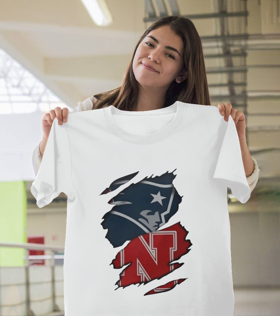 New England Patriots Nebraska Cornhuskers Distressed Logo Mashup T-Shirt