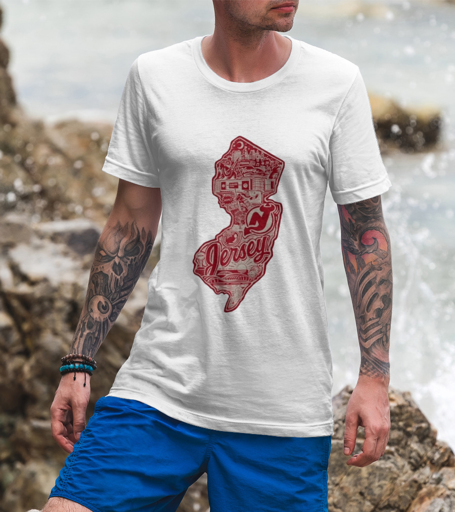 New Jersey Devils Prudential Center Newark Collage Map T-Shirt