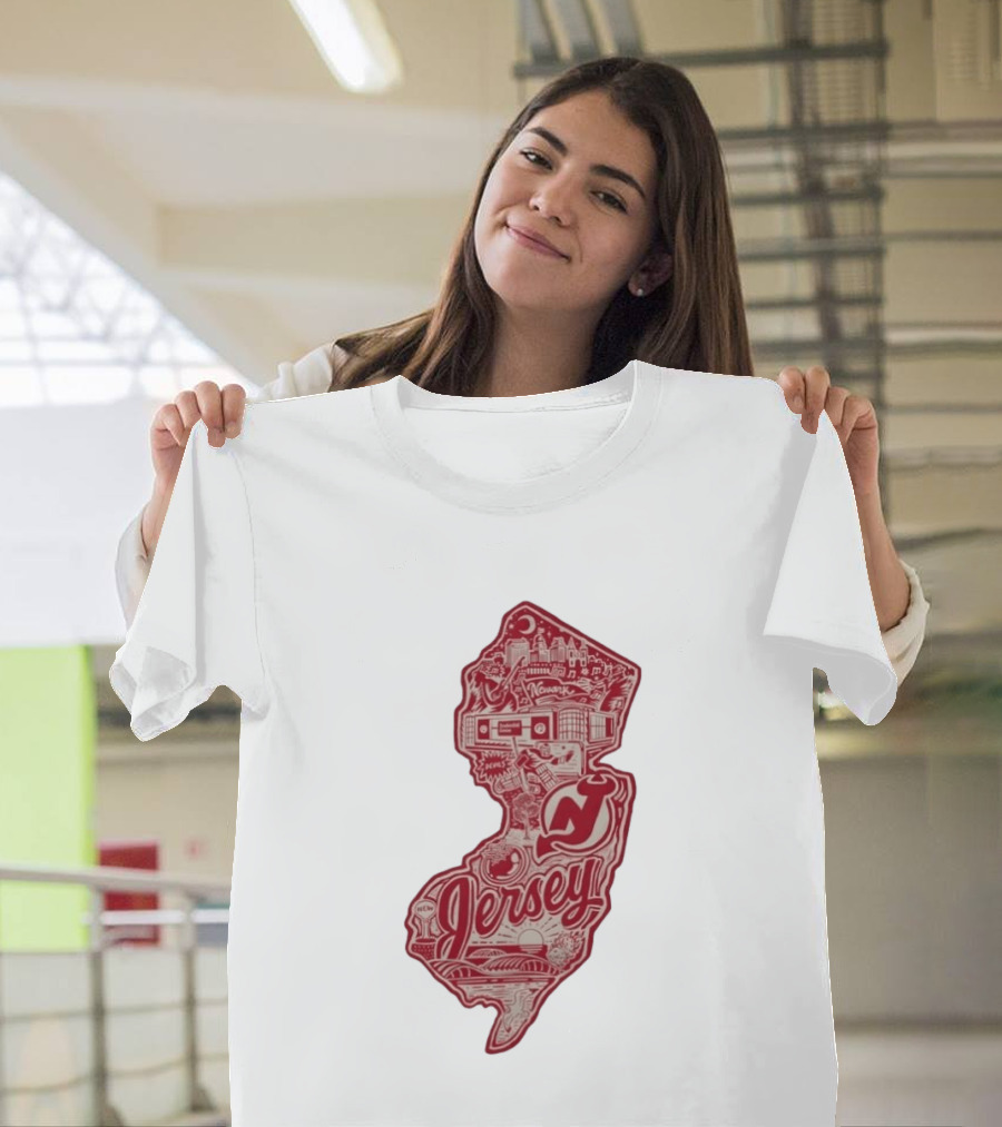 New Jersey Devils Prudential Center Newark Collage Map T-Shirt
