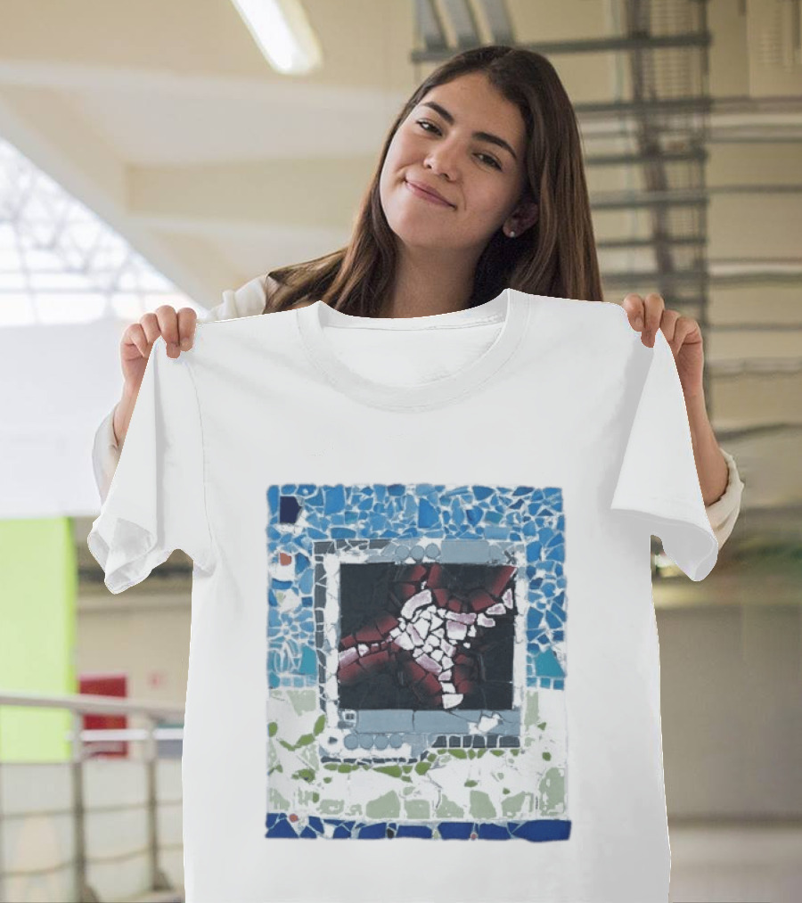 Peach Pit Central Mosaic Blue Abstract Frame T-Shirt