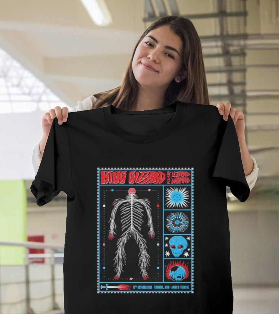 King Gizzard Thirroul NSW Anita's Theatre 13 October 2026 Skeleton Psychedelic T-Shirt