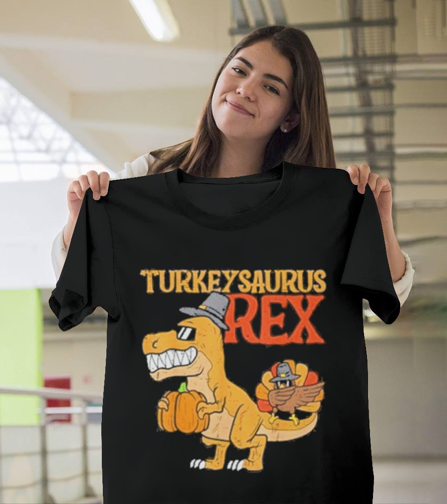 Turkeysaurus Rex Toddler Boys Thanksgiving Dab Turkey Dino 2024 T-Shirt